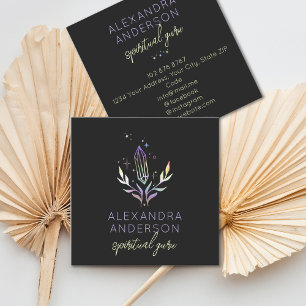 Tarjeta De Visita Cuadrada Cristales espirituales holográficos negro místico