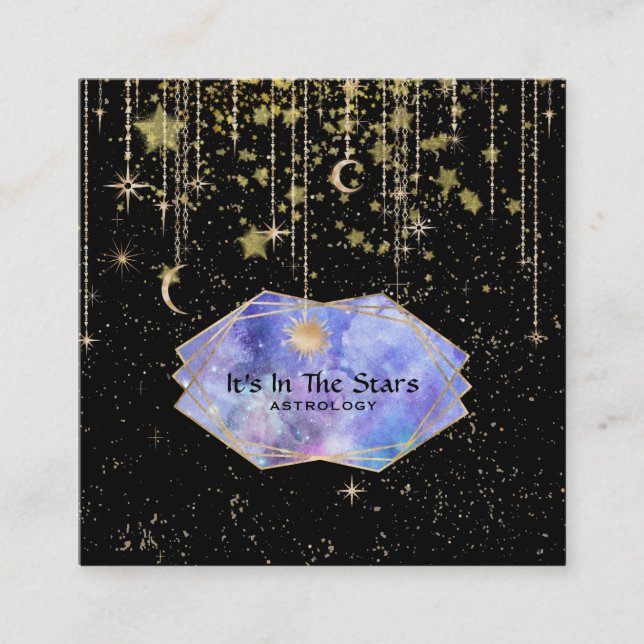 Tarjeta De Visita Cuadrada *~* Cristales Estrellas Cosmos Astrología Luna (Anverso)