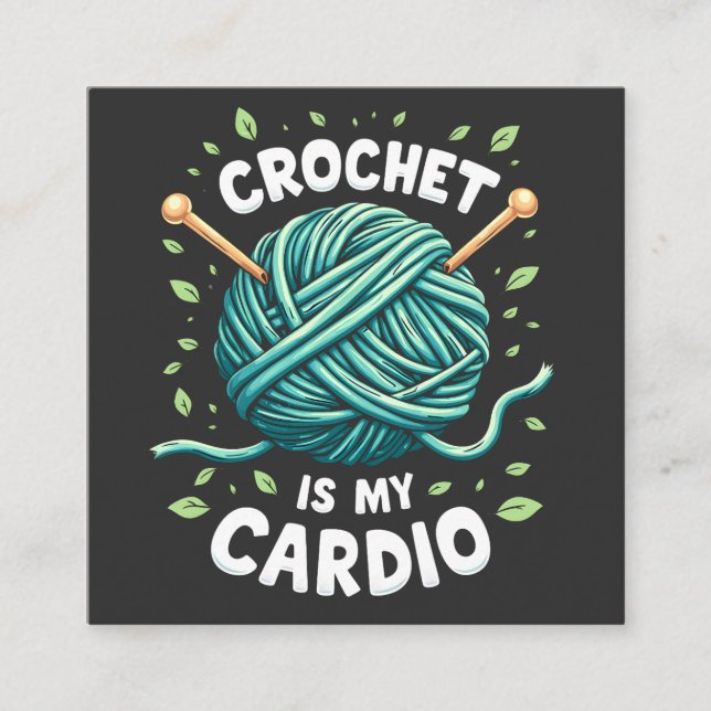 Tarjeta De Visita Cuadrada Crochet es mi cardio Hilo de coser Fitness (Anverso)