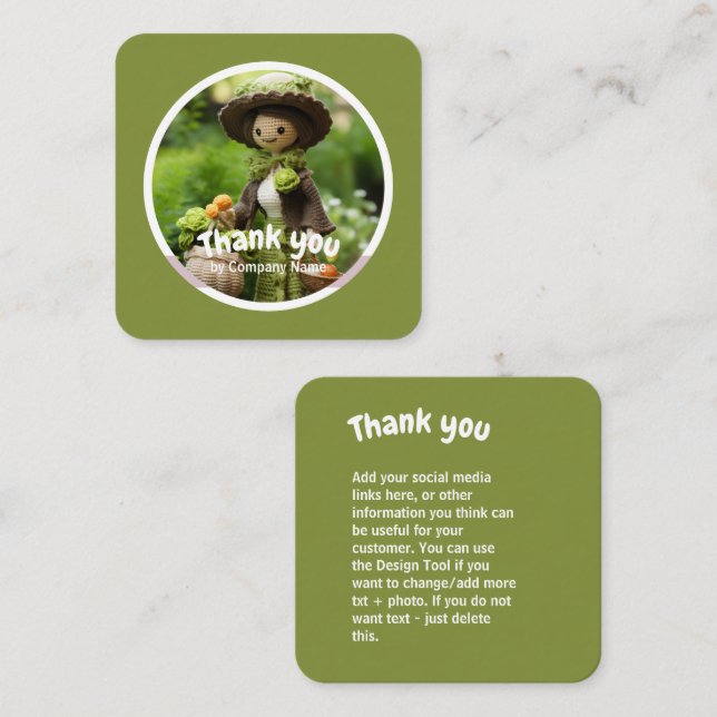 Tarjeta De Visita Cuadrada Crochet lady cocina green Gracias (Anverso / Reverso)