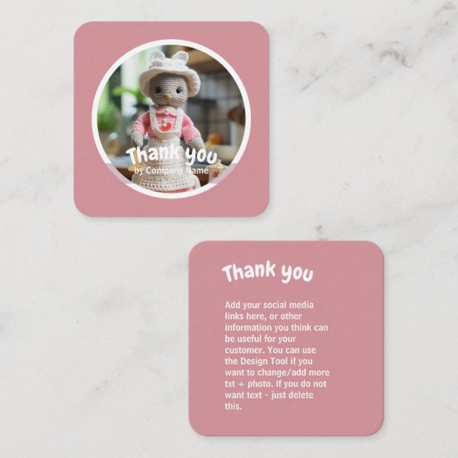 Tarjeta De Visita Cuadrada Crochet lady cocina rosa Gracias (Anverso / Reverso)