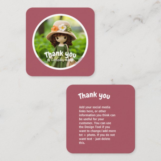 Tarjeta De Visita Cuadrada Crochet lady cocina verde rosa Gracias (Anverso / Reverso)