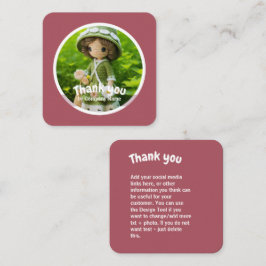 Tarjeta De Visita Cuadrada Crochet lady cocina verde rosa Gracias