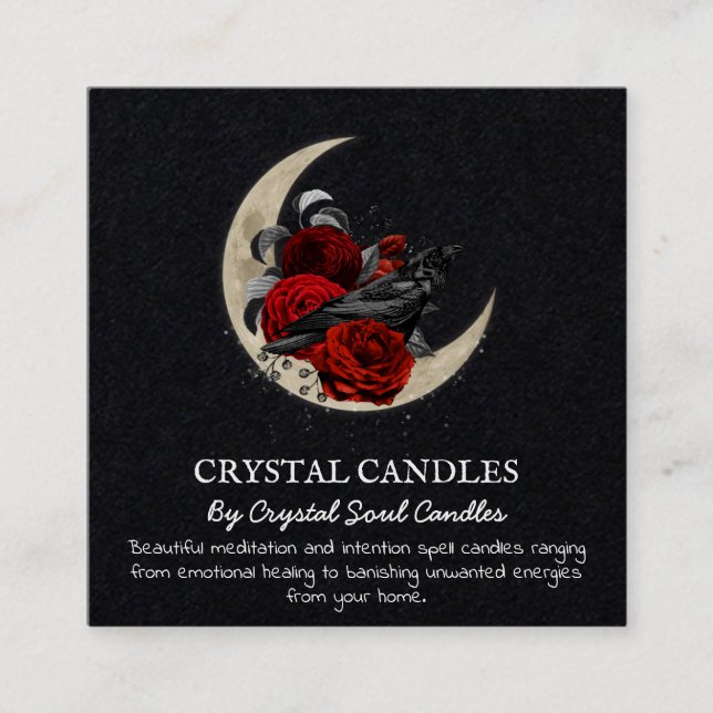 Tarjeta De Visita Cuadrada Crow On The Moon Spell Candle (Anverso)