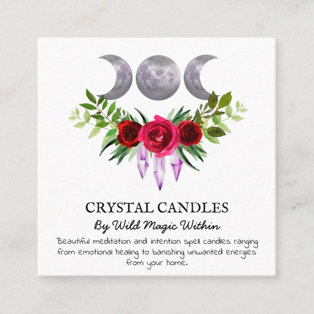 Tarjeta De Visita Cuadrada Crystal Moon Intención Candle Spell (Anverso)