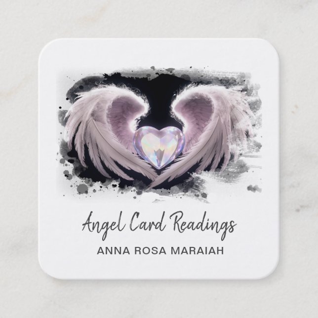 Tarjeta De Visita Cuadrada *~* Crystal Opal Heart QR Angel Wings AP78 (Anverso)