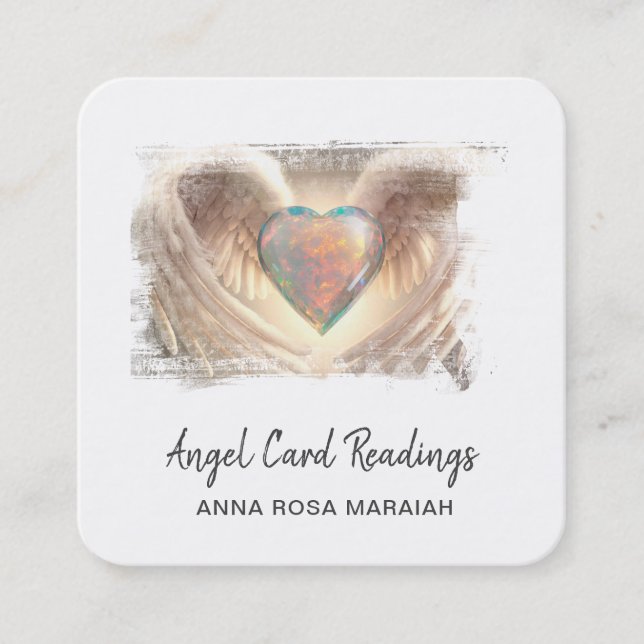 Tarjeta De Visita Cuadrada *~* Crystal Opal Heart QR Angel Wings AP78 Cálido (Anverso)