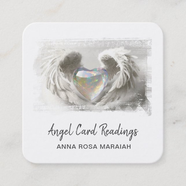 Tarjeta De Visita Cuadrada *~* Crystal Opal Heart QR Angel Wings AP78 Silver (Anverso)