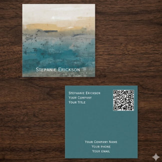 Tarjeta De Visita Cuadrada Cuadrado abstracto acuarela azul y dorado