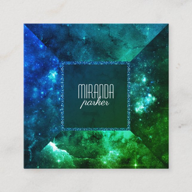 Tarjeta De Visita Cuadrada Cuadrado azulverde de la galaxia de Starfield (Anverso)
