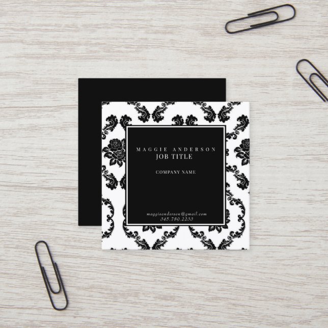 Tarjeta De Visita Cuadrada Cuadrado de damascos en blanco y negro (Anverso/Reverso In Situ)