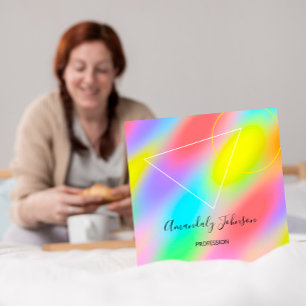 Tarjeta De Visita Cuadrada Cuadrado de geometría del arcoiris holográfico a