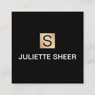 Tarjeta De Visita Cuadrada Cuadrado de Monograma de Oro Negro Profesional Mod