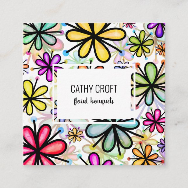 Tarjeta De Visita Cuadrada Cuadrado de plantilla de patrón de flor de margari (Anverso)