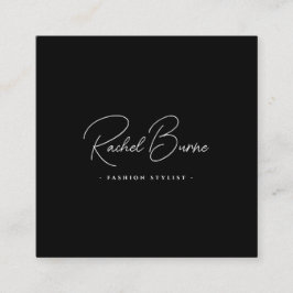 Tarjeta De Visita Cuadrada Cuadrado elegante de escritura moderna en blanco y