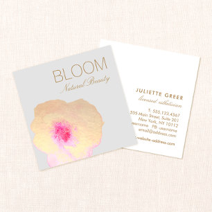 Tarjeta De Visita Cuadrada Cuadrado floral de color rosa dorado