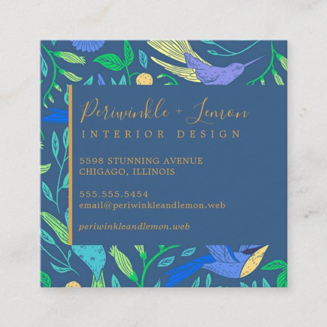 Tarjeta De Visita Cuadrada Cuadrado floral profesional de Hummingbird (Anverso)