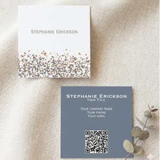 Tarjeta De Visita Cuadrada Cuadrado minimalista con confeti azul y cobre