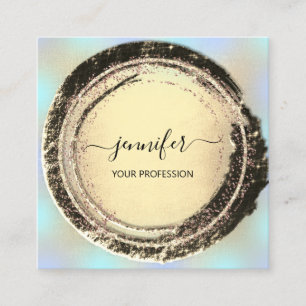 Tarjeta De Visita Cuadrada Cuadrado moderno de maquillaje azul dorado profesi