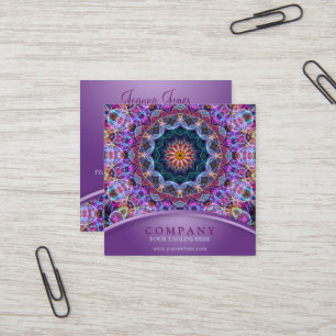 Tarjeta De Visita Cuadrada Cuadrado púrpura de la mandala de Lotus