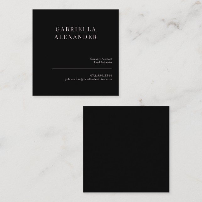 Tarjeta De Visita Cuadrada Cuadrado simple y elegante negro y rosa (Anverso / Reverso)
