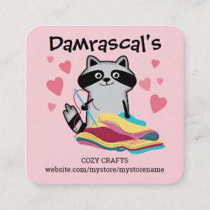 Tarjeta De Visita Cuadrada Cubierta de tendedero de costura raccoon lindo