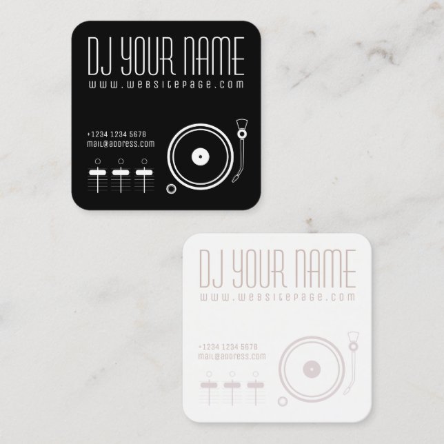 Tarjeta De Visita Cuadrada Cubierta musical determinada de la plantilla de DJ (Anverso / Reverso)