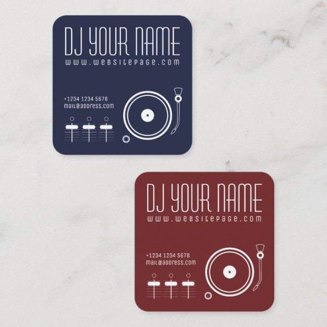 Tarjeta De Visita Cuadrada Cubierta musical determinada de la plantilla de DJ (Anverso / Reverso)