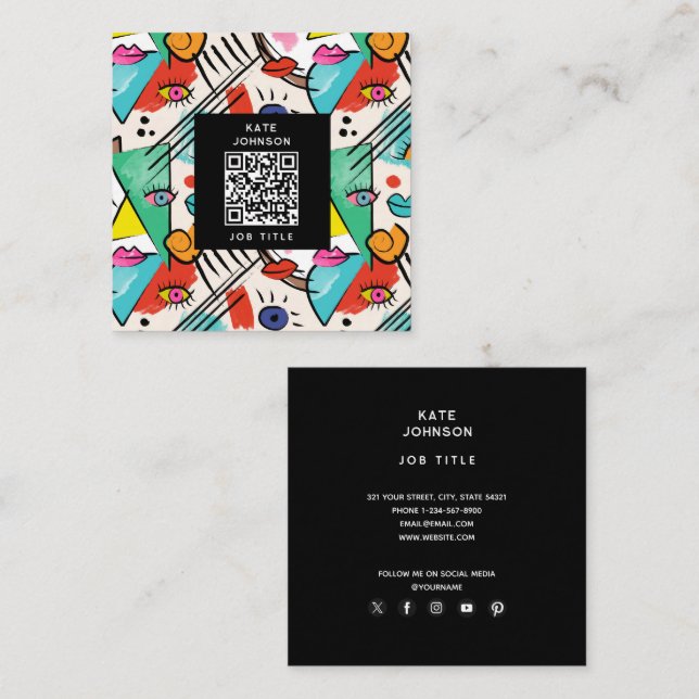 Tarjeta De Visita Cuadrada Cubismo moderno Resumen Artsy Face Face Art (Anverso / Reverso)