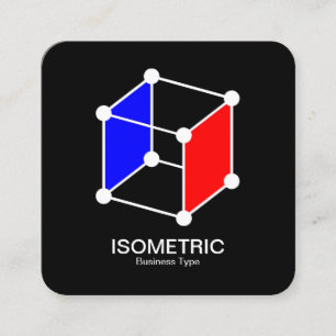 Tarjeta De Visita Cuadrada Cubo isométrico - Blanco, azul y rojo sobre negro