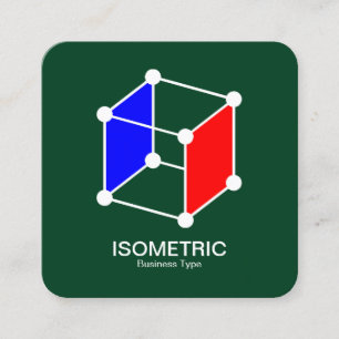 Tarjeta De Visita Cuadrada Cubo Isométrico - Blanco, Azul y Rojo sobre Verde