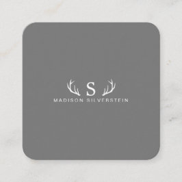 Tarjeta De Visita Cuadrada Cuerno de ciervo elegante monograma gris