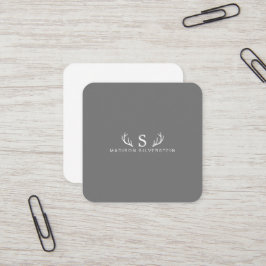 Tarjeta De Visita Cuadrada Cuerno de ciervo elegante monograma gris
