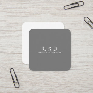 Tarjeta De Visita Cuadrada Cuerno de ciervo elegante monograma gris