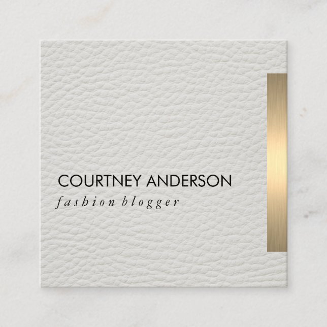 Tarjeta De Visita Cuadrada Cuero blanco del guarnecido metálico de oro (Anverso)