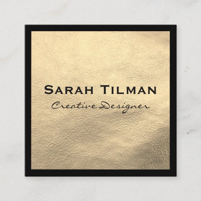 Tarjeta De Visita Cuadrada Cuero de oro negro de moda (Anverso)
