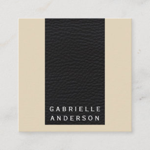 Tarjeta De Visita Cuadrada Cuero negro elegante profesional / negro