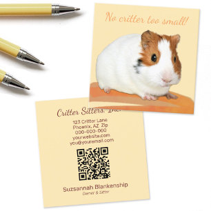 Tarjeta De Visita Cuadrada Cuidada de mascotas Cuidada Guinea Cerdo Código QR