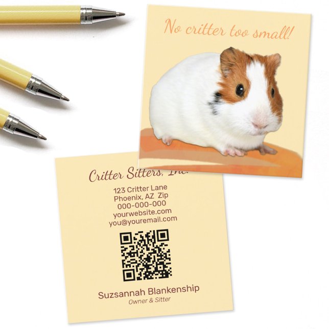 Tarjeta De Visita Cuadrada Cuidada de mascotas Cuidada Guinea Cerdo Código QR (Subido por el creador)