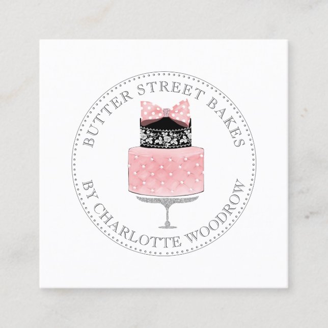 Tarjeta De Visita Cuadrada Cuidado Chocolate francés Pastel rosa Pastel de pa (Anverso)