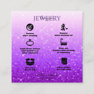 Tarjeta De Visita Cuadrada Cuidado de joyas de Purpurina púrpura moderno