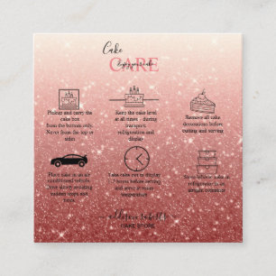 Tarjeta De Visita Cuadrada Cuidado de pasteles de Purpurina rosado moderno