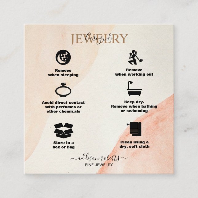 Tarjeta De Visita Cuadrada Cuidado mínimo profesional de las joyas de Terraco (Anverso)