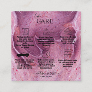 Tarjeta De Visita Cuadrada Cuidado moderno de pasteles de tinta rosa de color