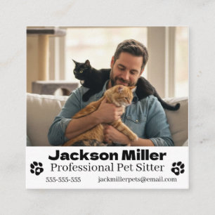 Tarjeta De Visita Cuadrada Cuidador de Mascotas con Foto Personalizada, Pasea