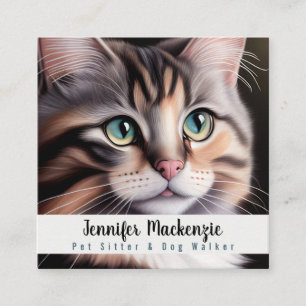 Tarjeta De Visita Cuadrada Cuidador de Mascotas de Gatos Adorables y Paseador