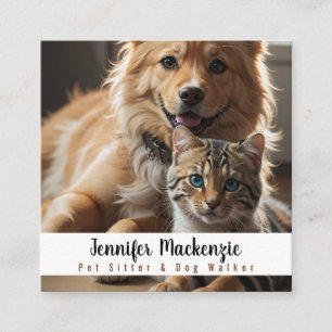 Tarjeta De Visita Cuadrada Cuidador de mascotas de perros y gatos lindos y pa