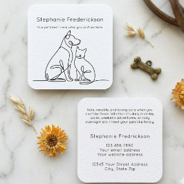 Tarjeta De Visita Cuadrada Cuidador de Mascotas Dibujo Continuo de Línea Arte