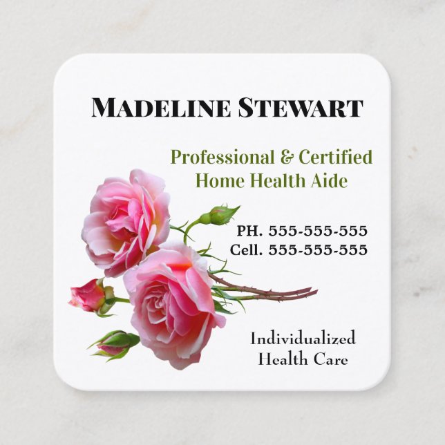 Tarjeta De Visita Cuadrada Cuidador profesional de la plaza rosa fresca (Anverso)