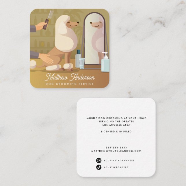 Tarjeta De Visita Cuadrada Cuidados de mascotas con perros mimados (Anverso / Reverso)